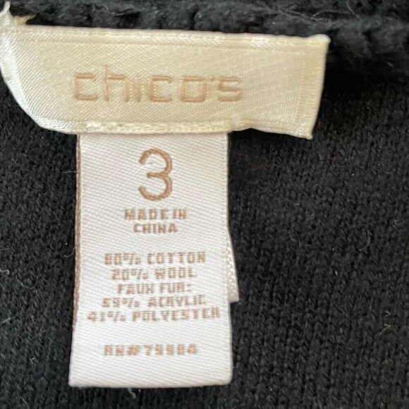Chicos Womens Faux Fur Sweater Vest Sz 3 XL Black Open Front Wool Blend Boho - Picture 6 of 6